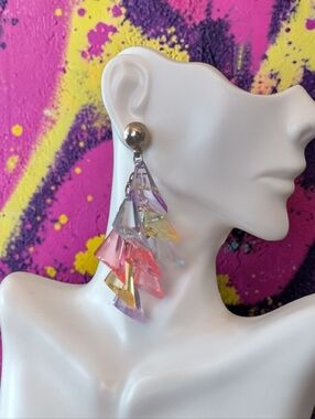 80's 90's Multicolor Triangle Drop Earrings - Colorful Acrylic Dangles